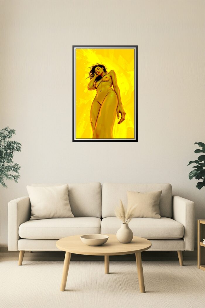 Radiant Nude Female Art Print – Bold Yellow Abstract Expression picture