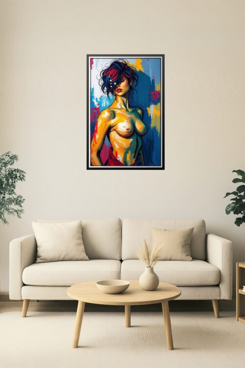 Color Splash Nude Female Portrait – Bold Abstract Pop Art Print picture