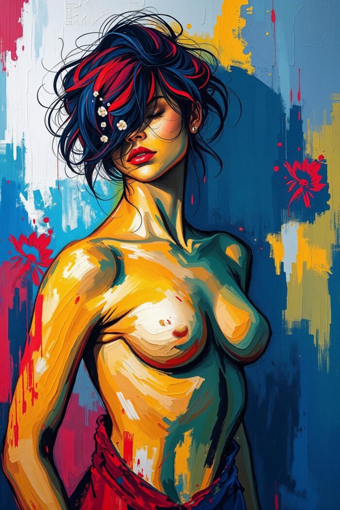 Color Splash Nude Female Portrait – Bold Abstract Pop Art Print picture