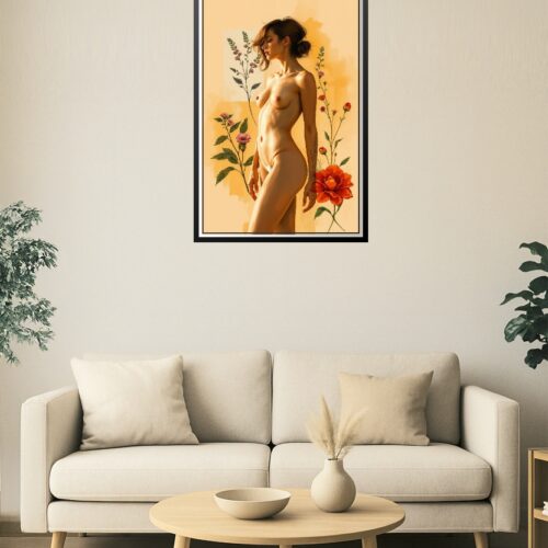 Golden Nude Female Wall Art – Botanical Fine Art Print picture