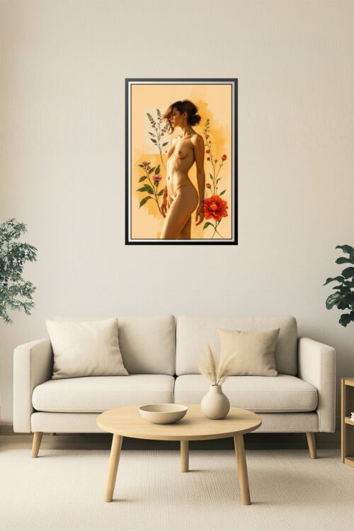 Golden Nude Female Wall Art – Botanical Fine Art Print picture