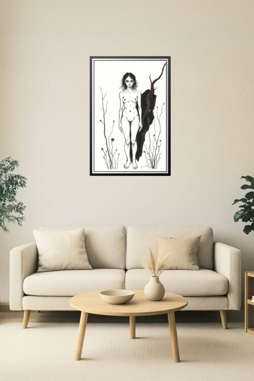 Dark Botanical Nude Female Illustration – Gothic Fine Art Print picture