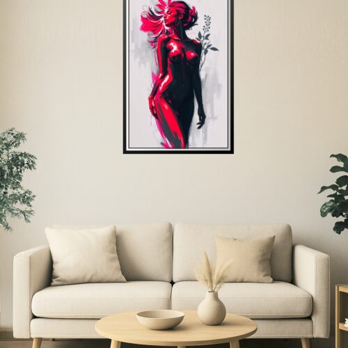 Neon Red Nude Woman Abstract Art Print – Bold Figurative Wall Decor picture