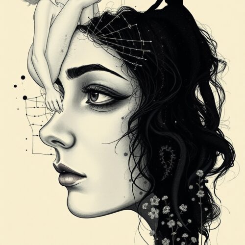 Surreal Black and White Portrait Art Print – Feminine Psyche & Symbolic Expression picture