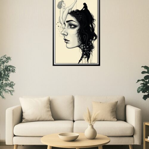 Surreal Black and White Portrait Art Print – Feminine Psyche & Symbolic Expression picture