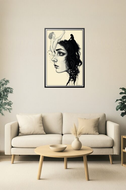 Surreal Black and White Portrait Art Print – Feminine Psyche & Symbolic Expression picture