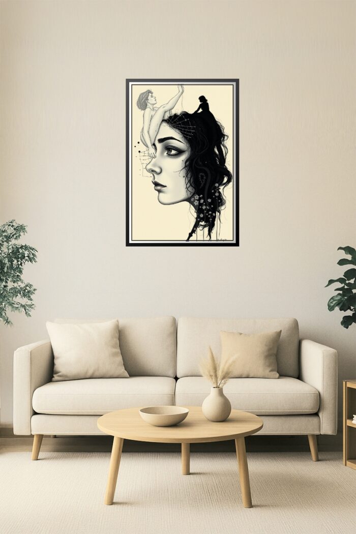 Surreal Black and White Portrait Art Print – Feminine Psyche & Symbolic Expression picture