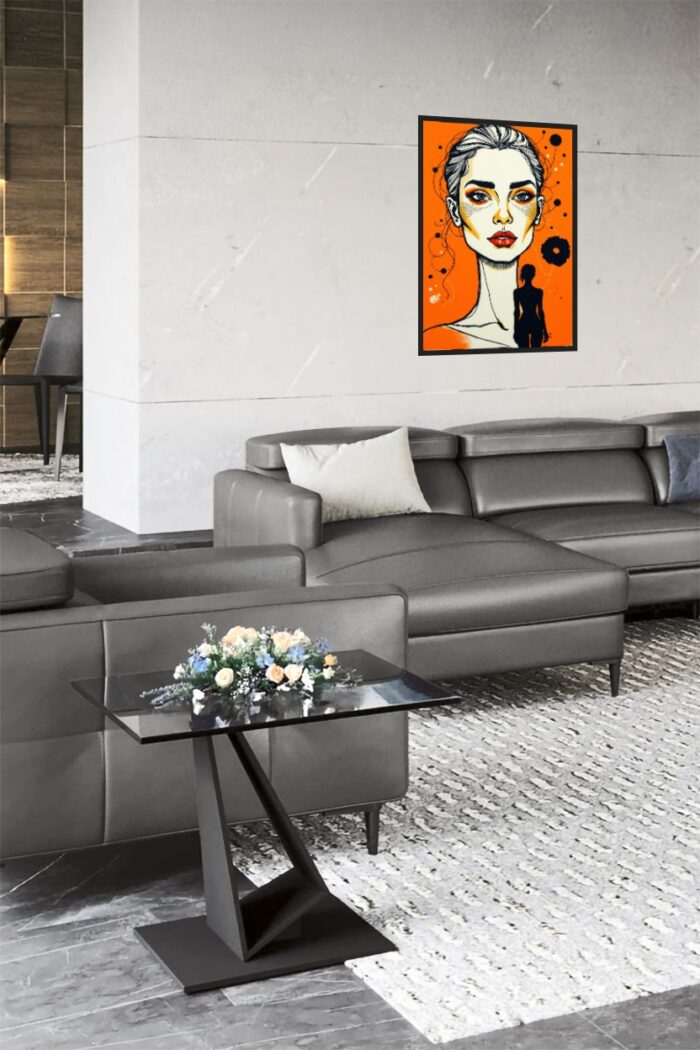 Pop Art Female Portrait Print – Bold Orange Modern Wall Art picture