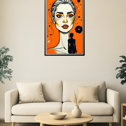Pop Art Female Portrait Print – Bold Orange Modern Wall Art picture