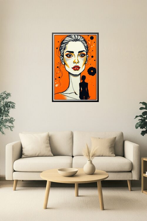 Pop Art Female Portrait Print – Bold Orange Modern Wall Art picture