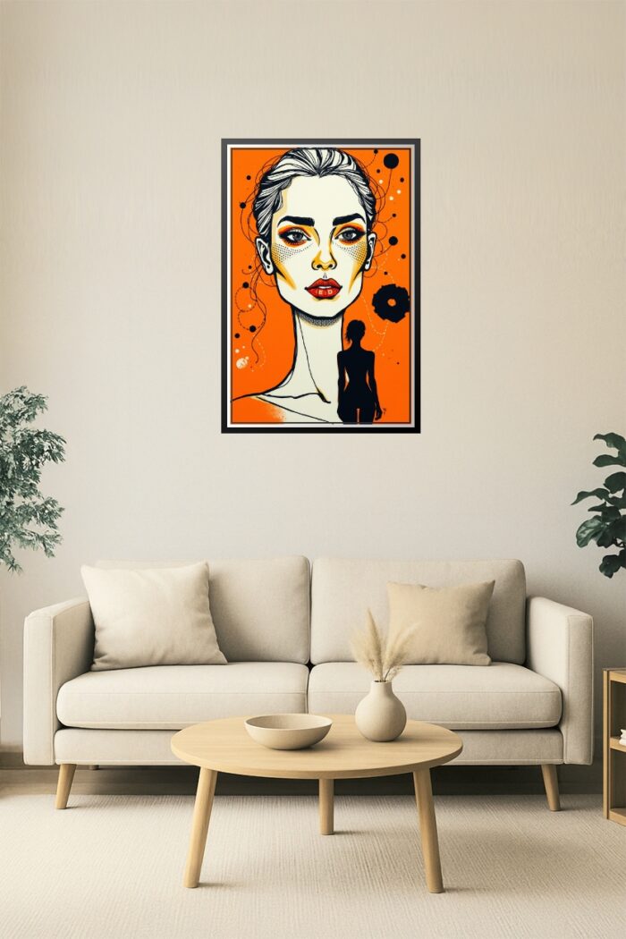 Pop Art Female Portrait Print – Bold Orange Modern Wall Art picture