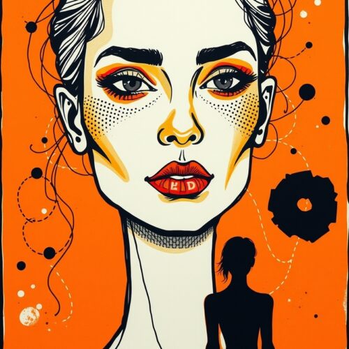 Pop Art Female Portrait Print – Bold Orange Modern Wall Art picture