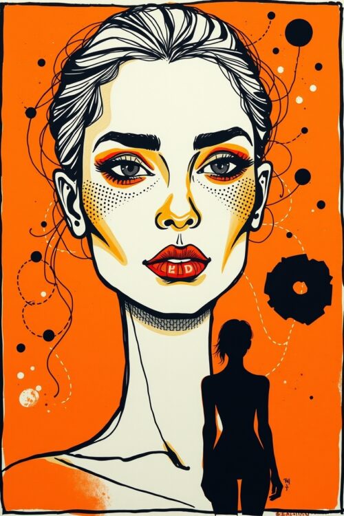 Pop Art Female Portrait Print – Bold Orange Modern Wall Art picture