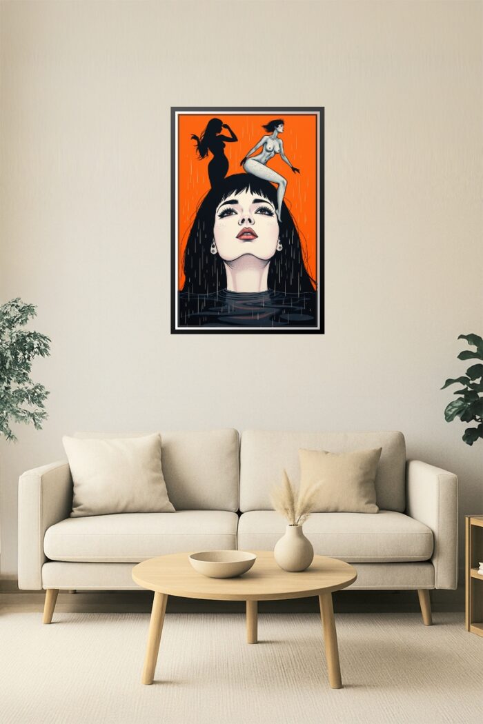 Surreal Pop Art Portrait – Female Mindscape in Orange Rain picture