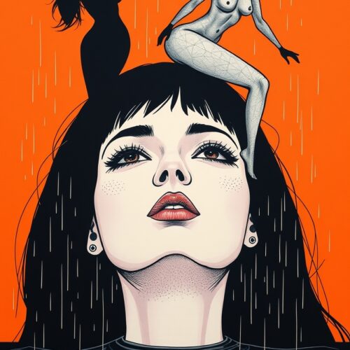 Surreal Pop Art Portrait – Female Mindscape in Orange Rain picture