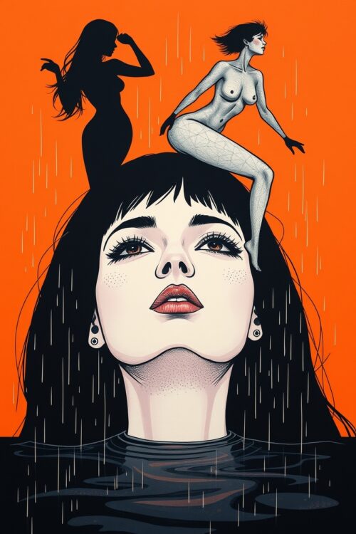 Surreal Pop Art Portrait – Female Mindscape in Orange Rain picture