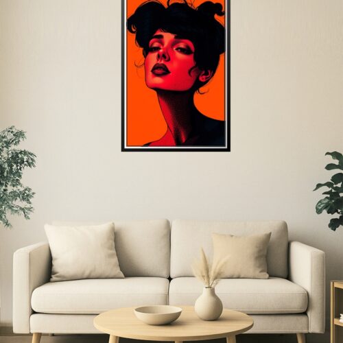 Bold Red Pop Art Female Portrait – Modern Attitude on Orange picture