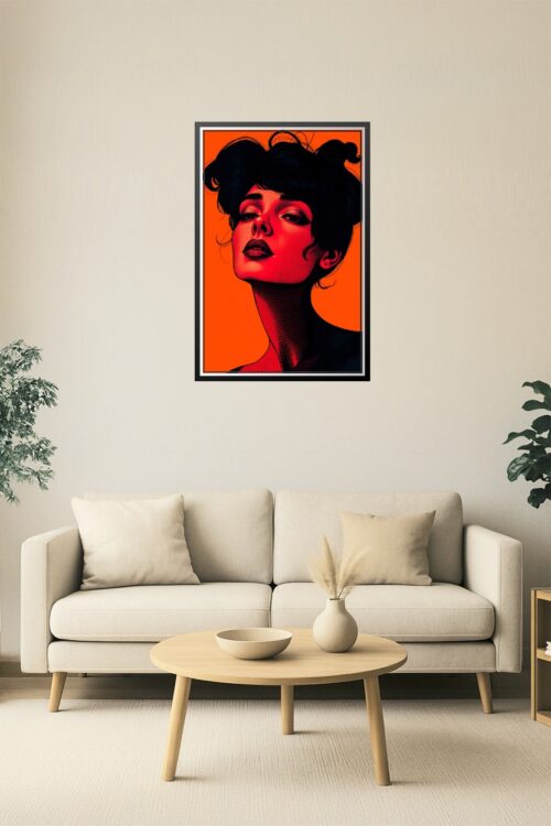 Bold Red Pop Art Female Portrait – Modern Attitude on Orange picture