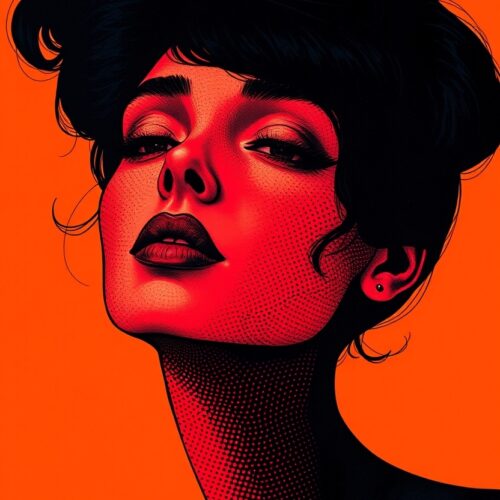 Bold Red Pop Art Female Portrait – Modern Attitude on Orange picture