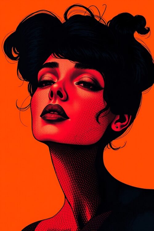 Bold Red Pop Art Female Portrait – Modern Attitude on Orange picture