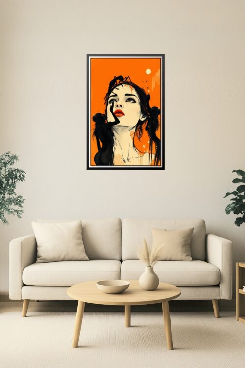 Surreal Nude Silhouette & Insect Fantasy – High-Contrast Orange Art picture