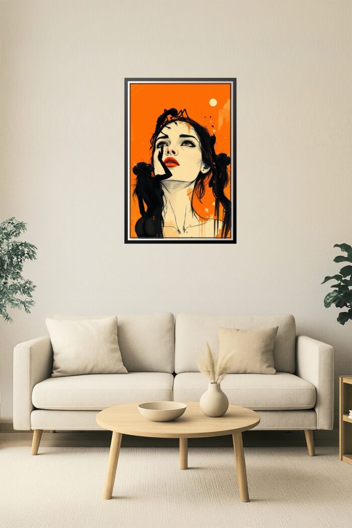 Surreal Nude Silhouette & Insect Fantasy – High-Contrast Orange Art picture