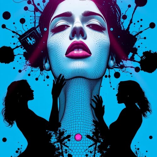 Futuristic Surreal Nude Silhouettes – Infrared Blue Abstract Art picture