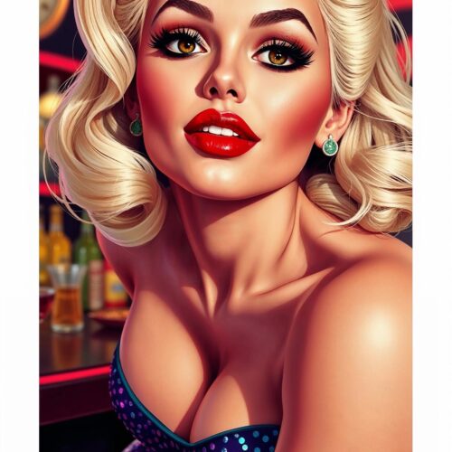 Sultry Blonde Pin-Up Glam – Sensual Retro Art Poster for Adults picture