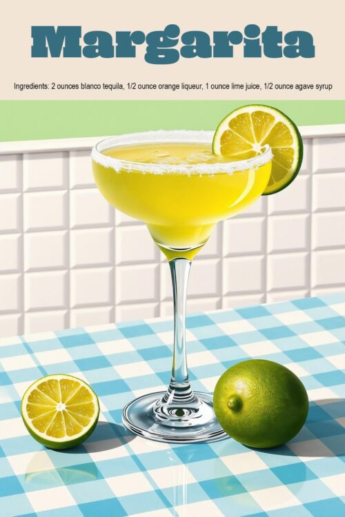 Retro Margarita Cocktail Art Print – Vibrant Lime Drink Poster picture
