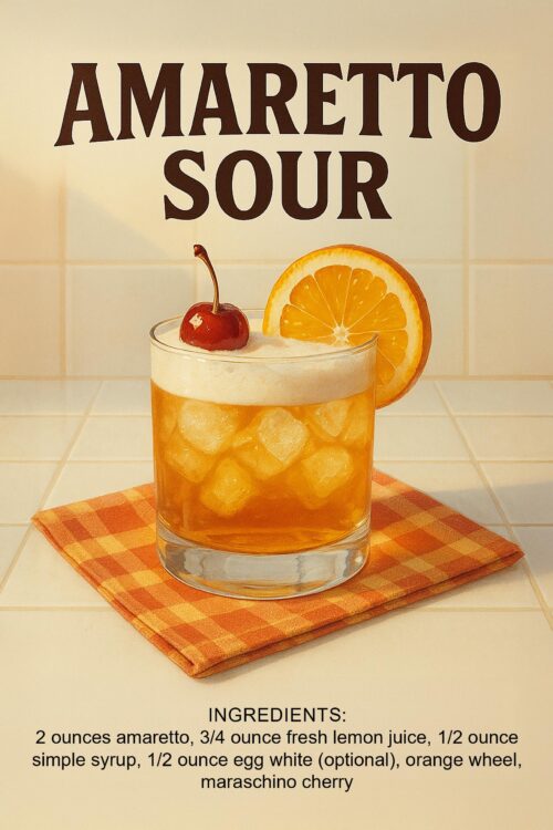 Amaretto Sour Cocktail Poster – Retro Recipe Wall Art Print picture