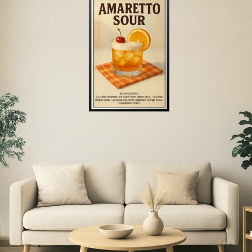 Amaretto Sour Cocktail Poster – Retro Recipe Wall Art Print picture