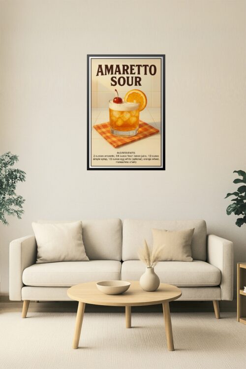Amaretto Sour Cocktail Poster – Retro Recipe Wall Art Print picture