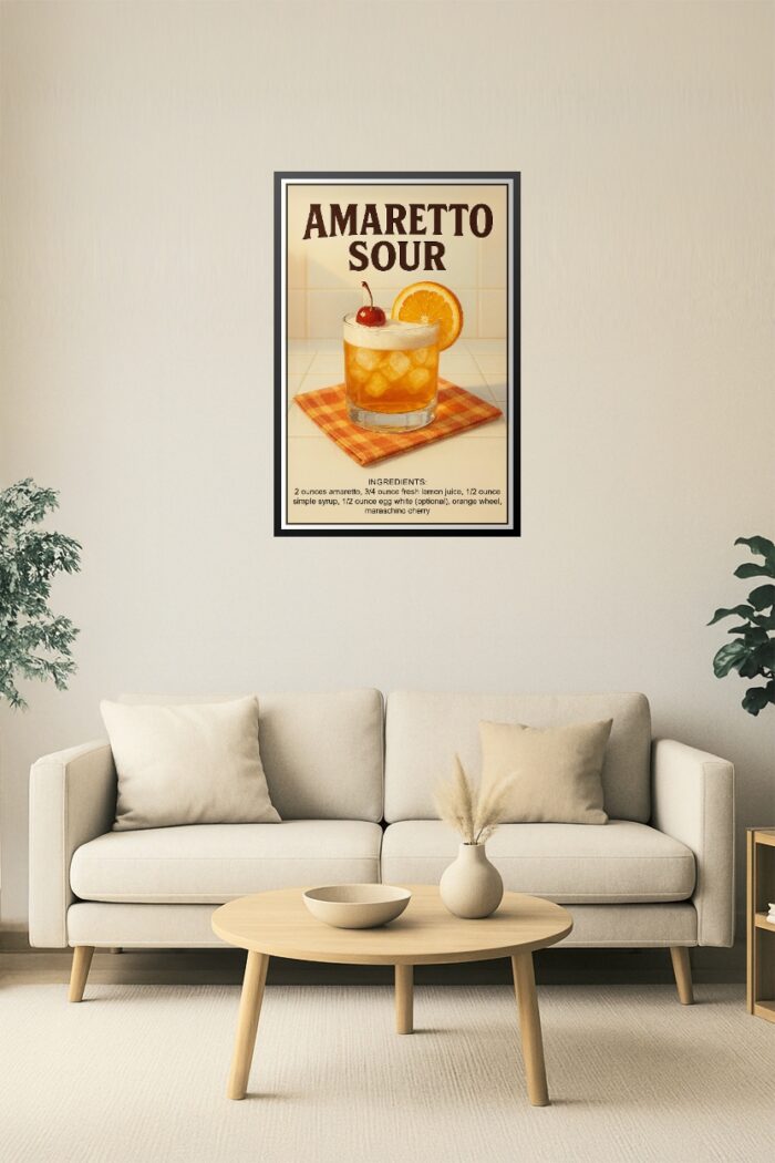 Amaretto Sour Cocktail Poster – Retro Recipe Wall Art Print picture