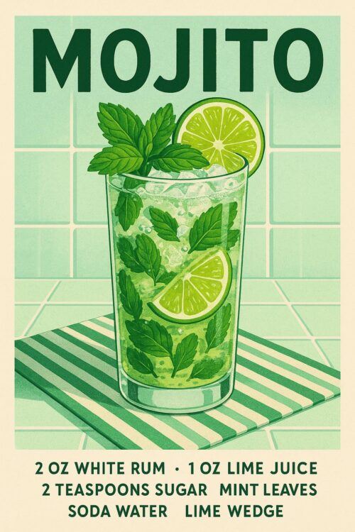 Mojito Cocktail Wall Art Print – Refreshing Mint & Lime Recipe Poster picture