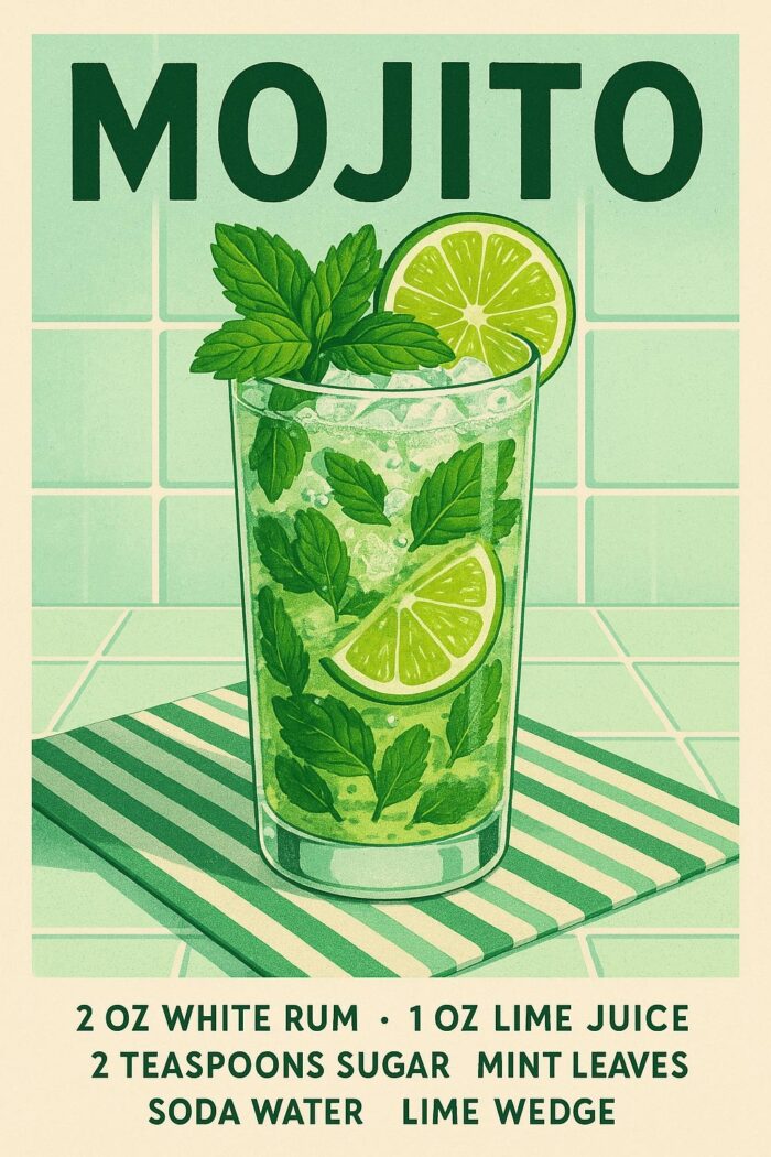 Mojito Cocktail Wall Art Print – Refreshing Mint & Lime Recipe Poster picture