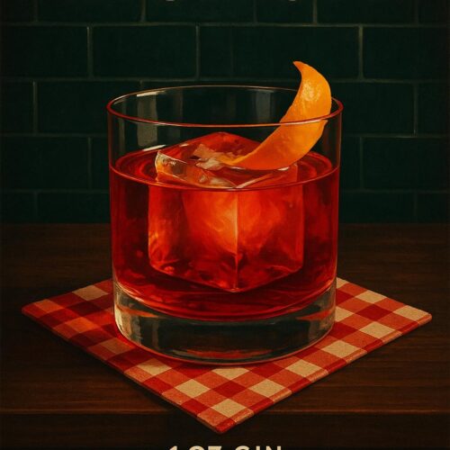 Negroni Cocktail Recipe Poster – Vintage Ruby-Red Drink Wall Art picture