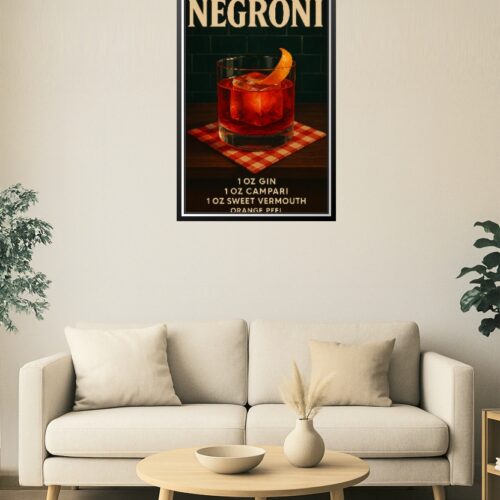 Negroni Cocktail Recipe Poster – Vintage Ruby-Red Drink Wall Art picture