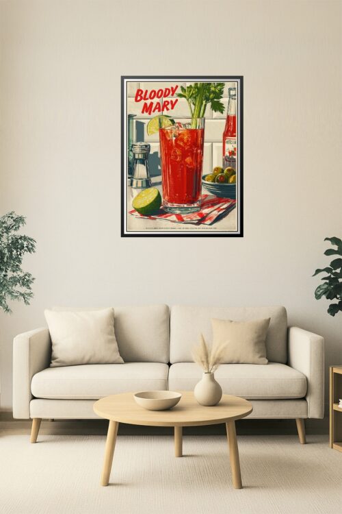 Bloody Mary Cocktail Recipe Poster – Retro Bar Wall Art with Lime & Celery picture