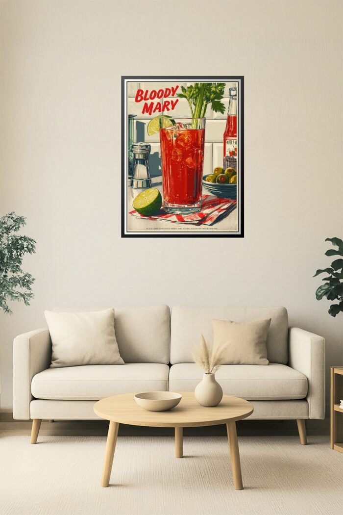 Bloody Mary Cocktail Recipe Poster – Retro Bar Wall Art with Lime & Celery picture
