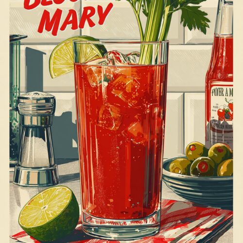 Bloody Mary Cocktail Recipe Poster – Retro Bar Wall Art with Lime & Celery picture
