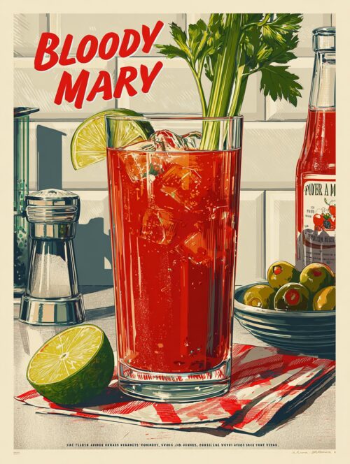 Bloody Mary Cocktail Recipe Poster – Retro Bar Wall Art with Lime & Celery picture