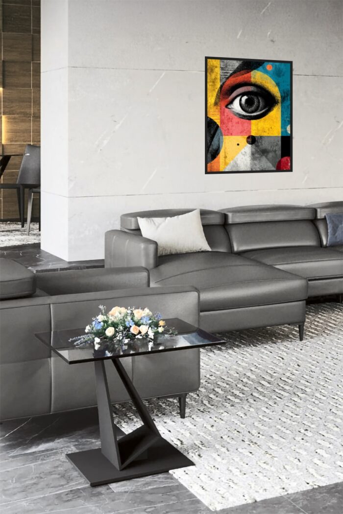 Bauhaus Inspired Surreal Eye Art Print – Abstract Geometric Pop Wall Decor picture