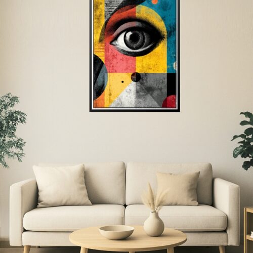 Bauhaus Inspired Surreal Eye Art Print – Abstract Geometric Pop Wall Decor picture