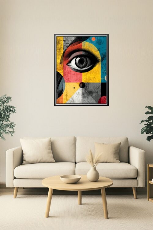 Bauhaus Inspired Surreal Eye Art Print – Abstract Geometric Pop Wall Decor picture
