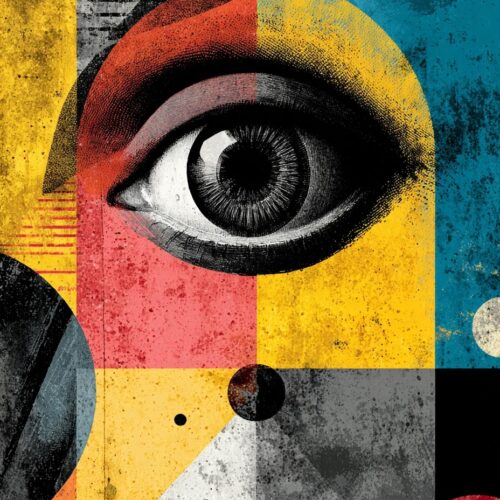 Bauhaus Inspired Surreal Eye Art Print – Abstract Geometric Pop Wall Decor picture