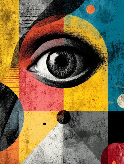 Bauhaus Inspired Surreal Eye Art Print – Abstract Geometric Pop Wall Decor picture