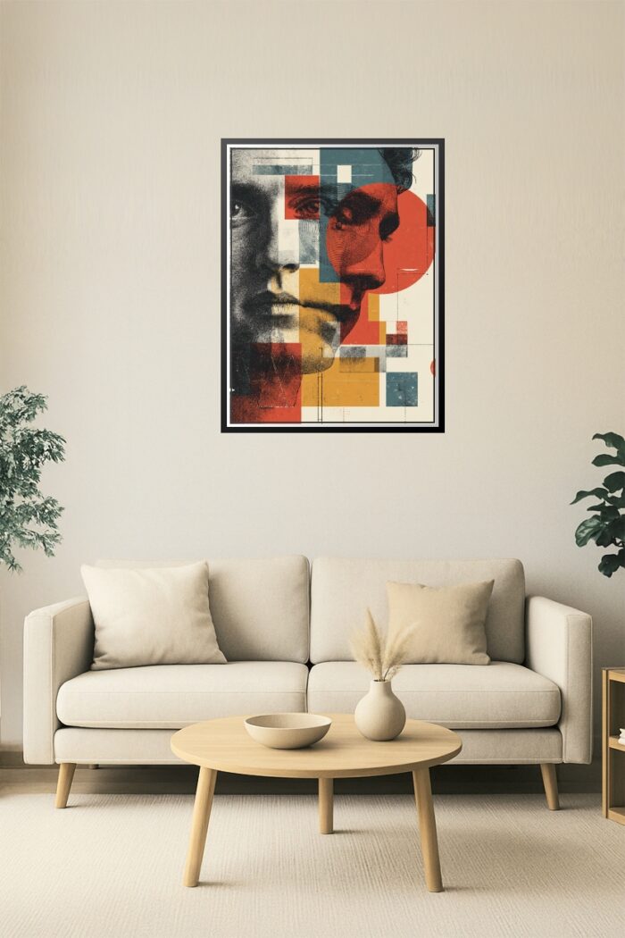 Bauhaus Style Double Portrait – Abstract Geometric Face Art Print picture