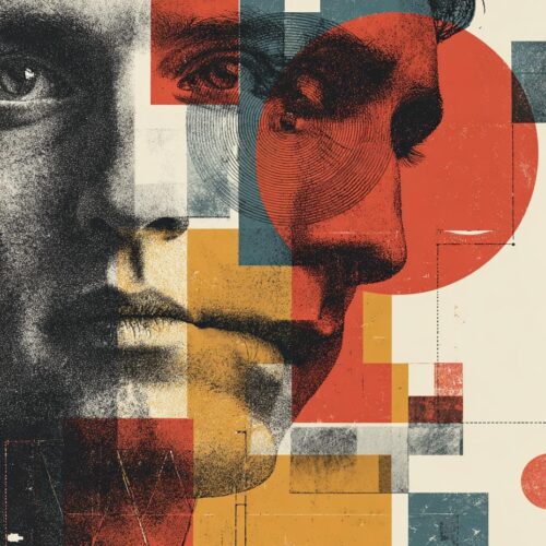 Bauhaus Style Double Portrait – Abstract Geometric Face Art Print picture