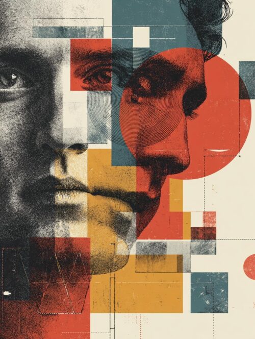 Bauhaus Style Double Portrait – Abstract Geometric Face Art Print picture