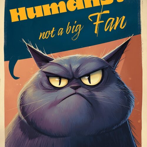 Grumpy Cat Poster – 'Humans? Not a Big Fan' Funny Cartoon Wall Art picture